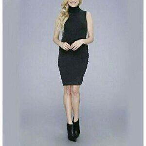 Calvin Klein Womens Sweater Dress Gray Heathered Ruffle Trim Turtleneck L New